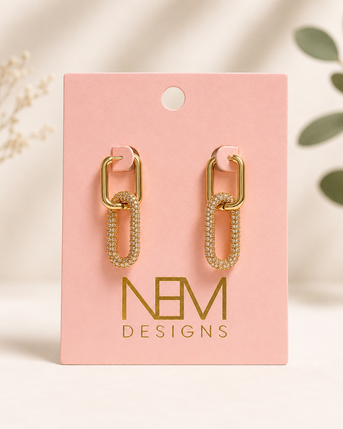 Rectangle Hoop Earring with Oval Drop