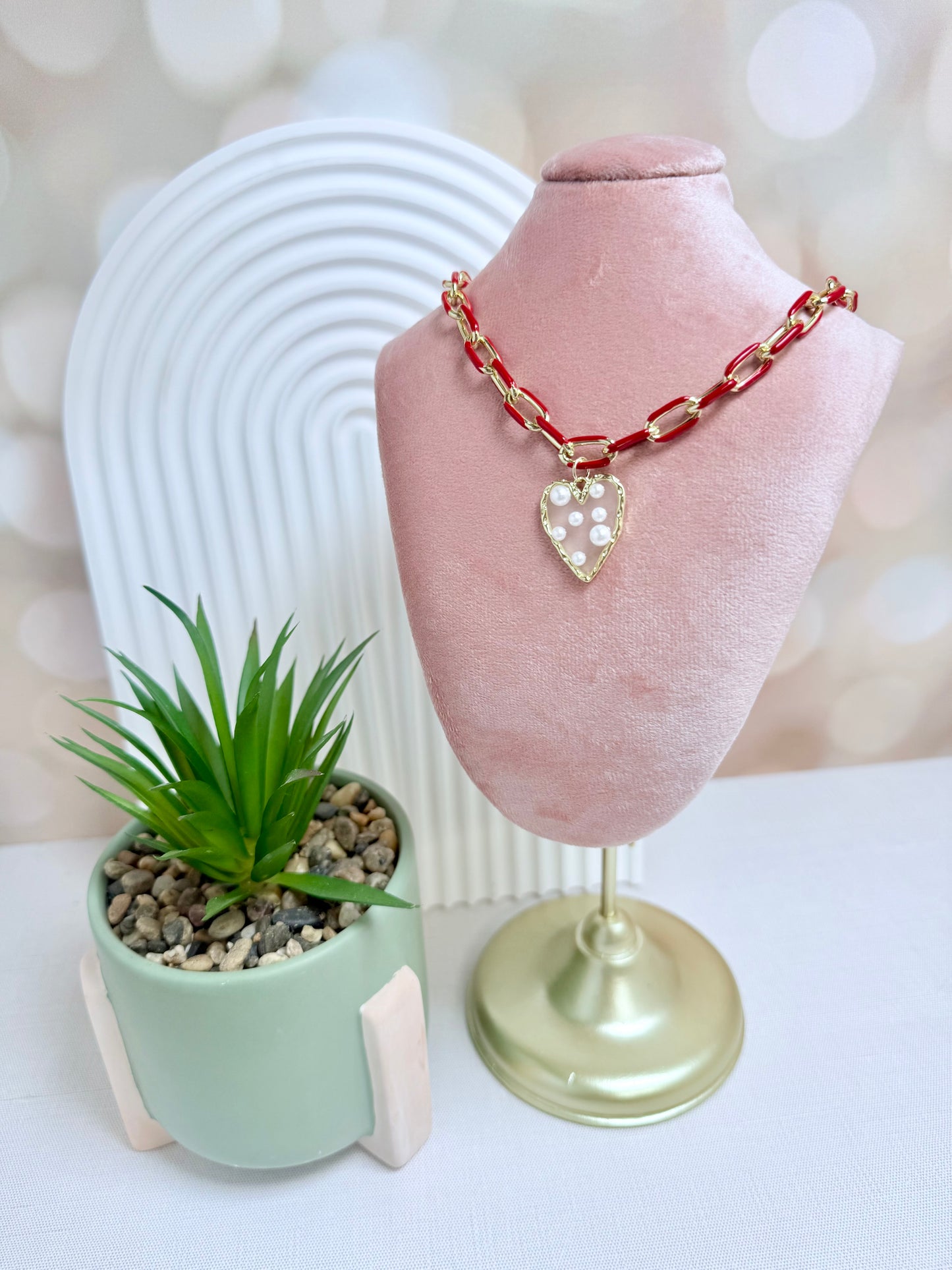 Red Enamel Pearl Heart