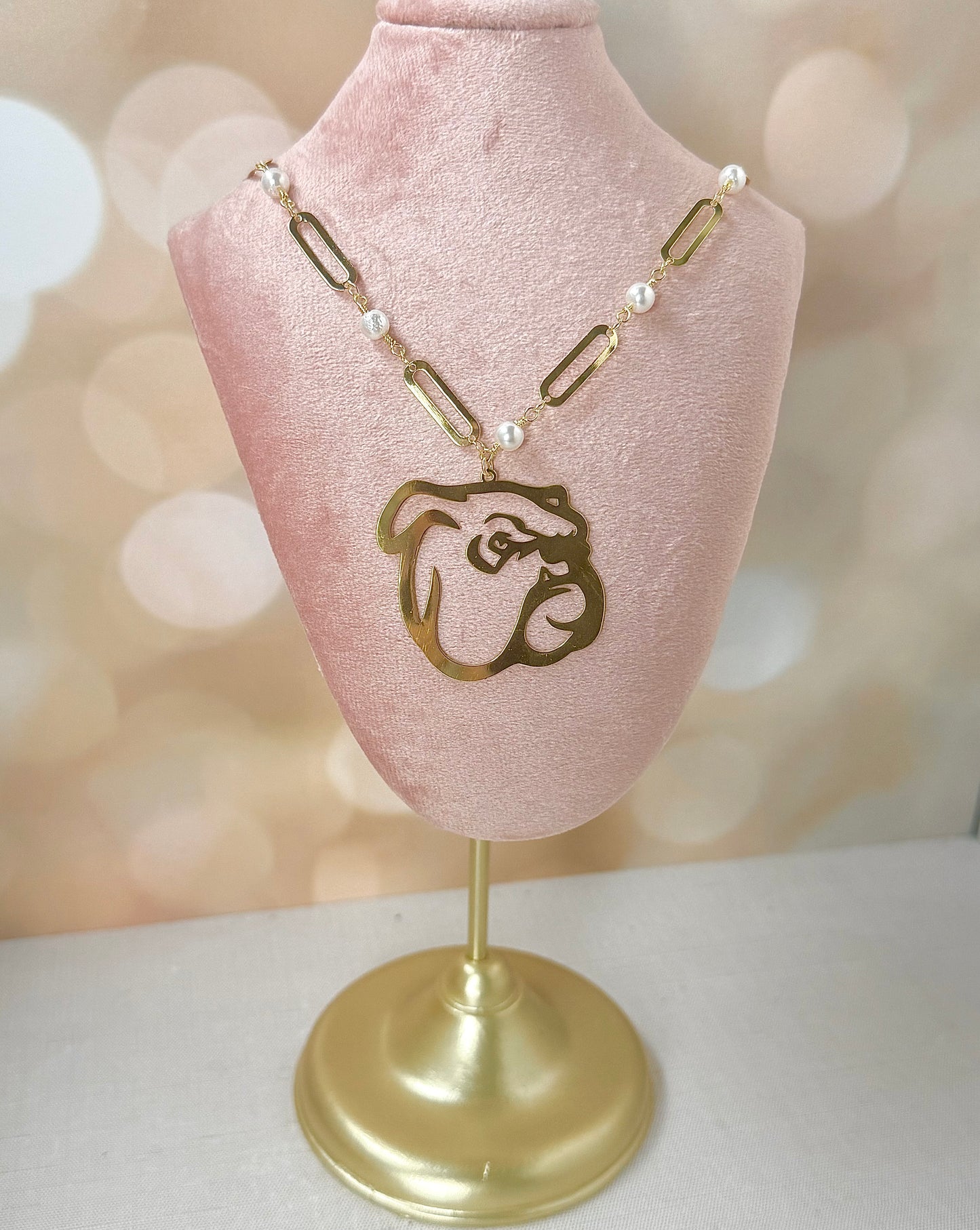 Gold and Pearl Bulldog Necklace