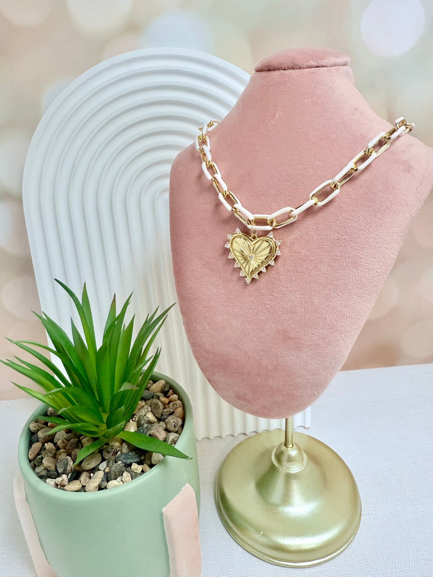 White Enamel Gold Heart