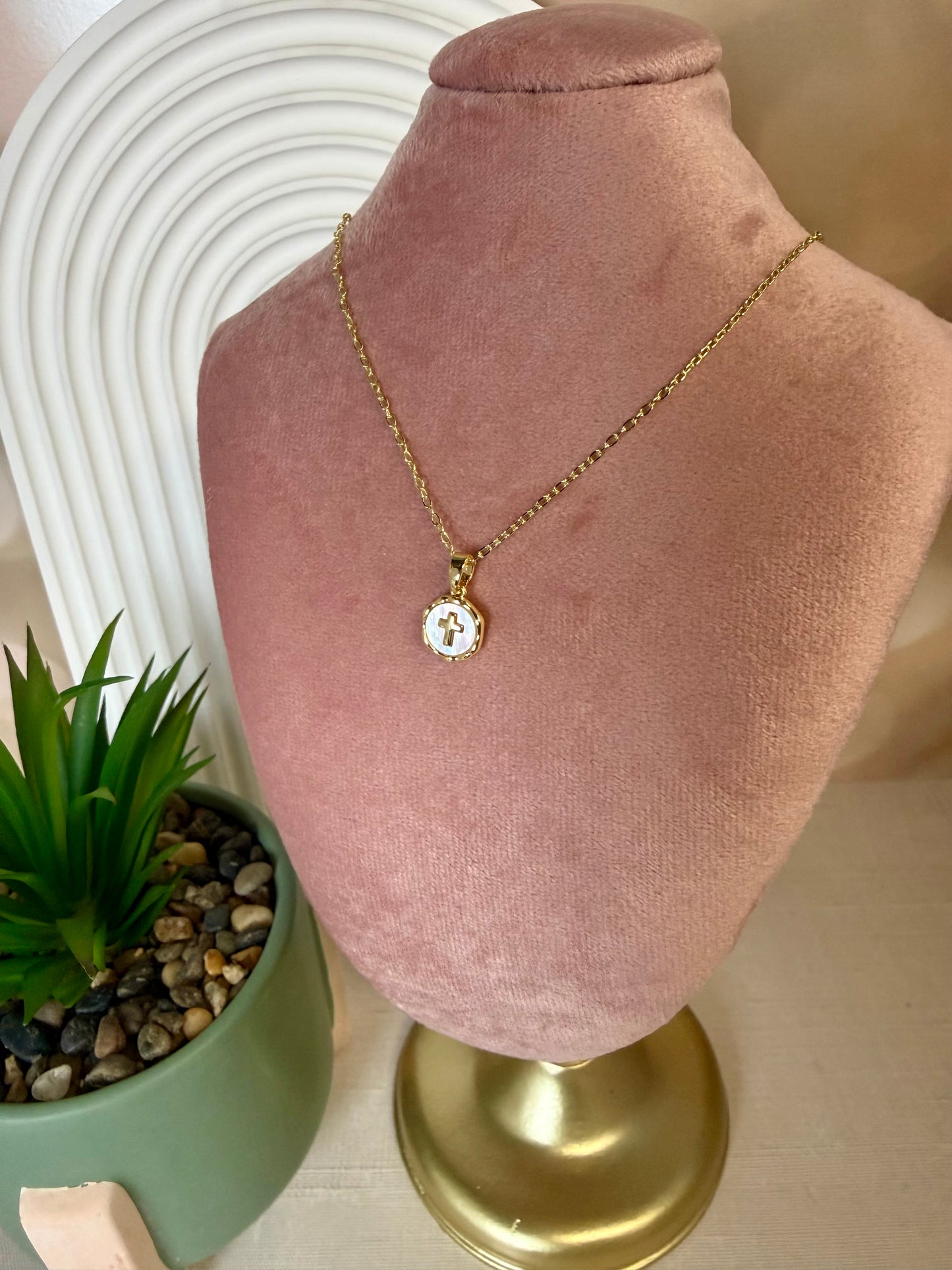 Gold Cross Pearl Necklace