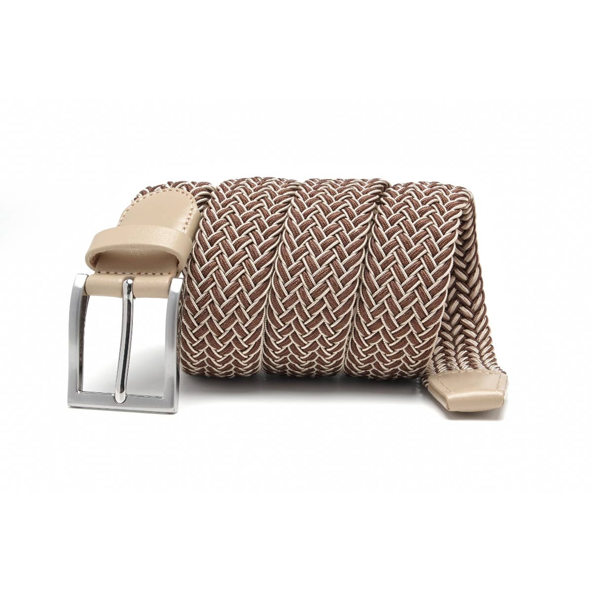 Elastic Braided Belt Golf Belt for Men -16#7(Brown/beige)