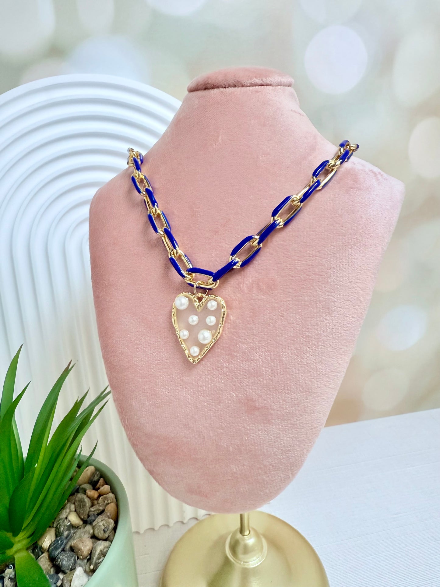 Blue Enamel Pearl Heart