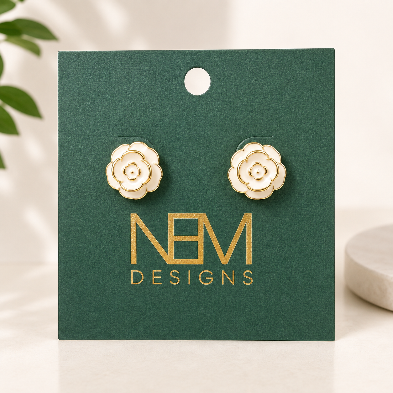 White Enamel Flower Stud Earring