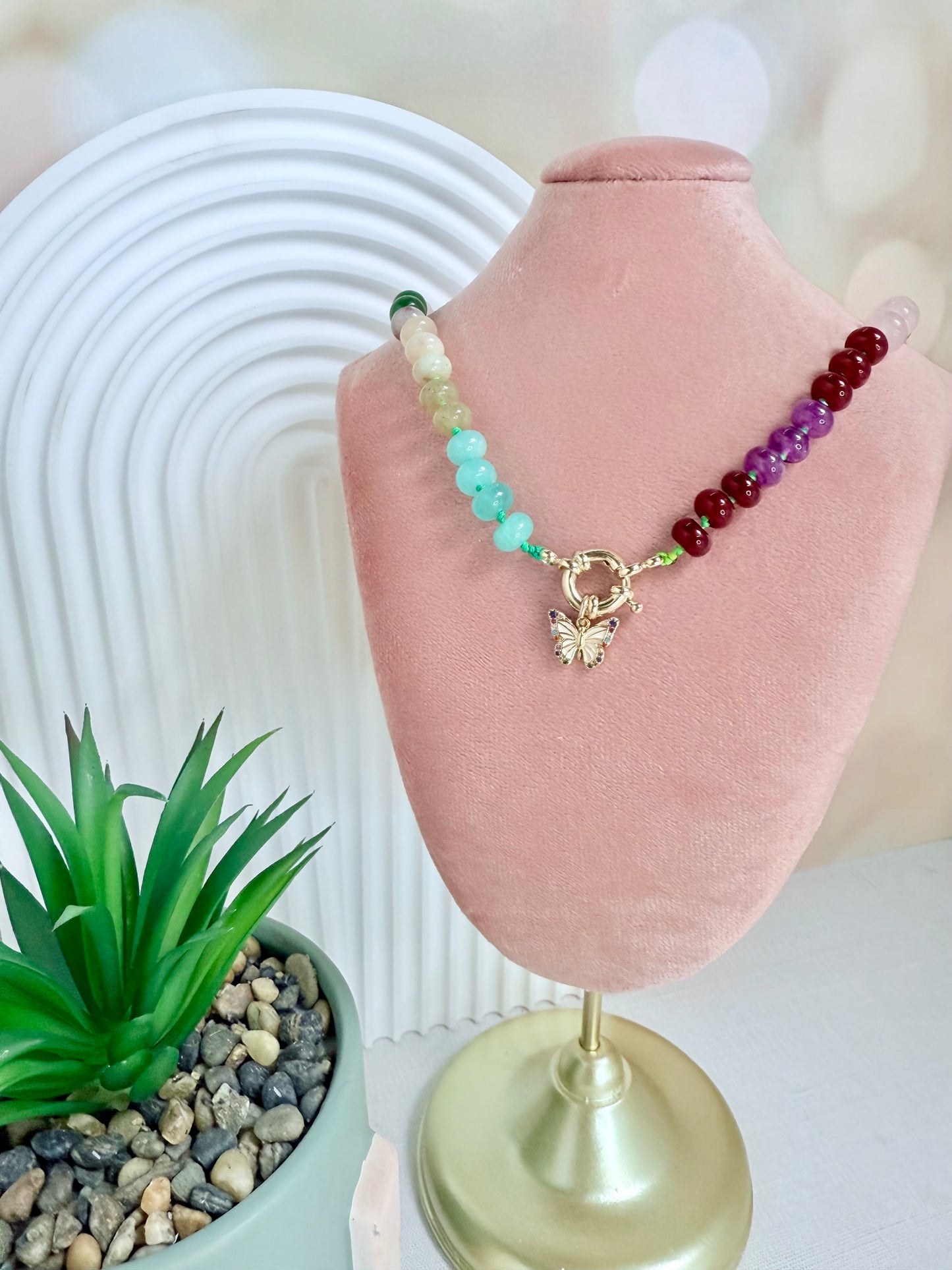 Multi color beaded butterfly necklace