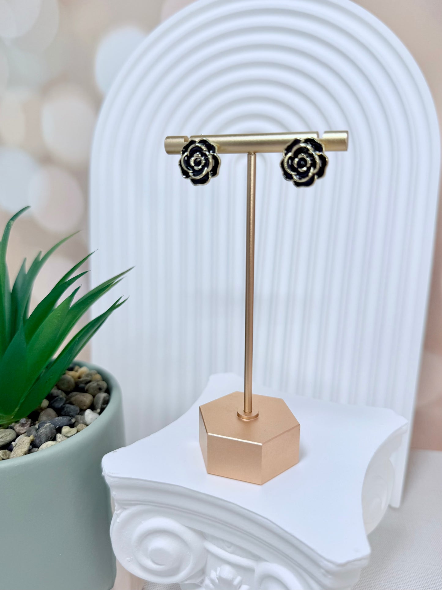 Black Enamel Rose Stud