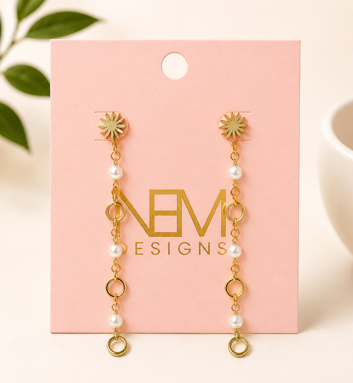 Gold Flower with Pearl Drop Earring