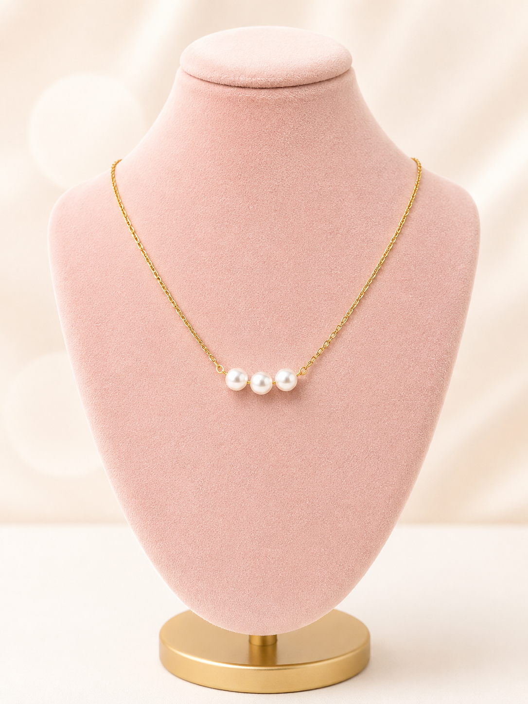 Three Pearl Gold Chain Necklace