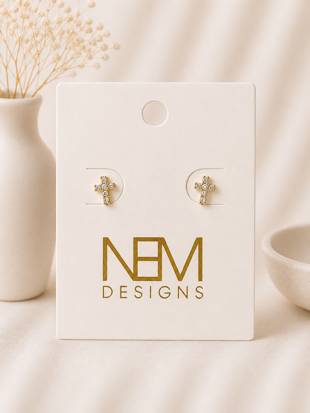 Dainty Gemstone Cross Stud