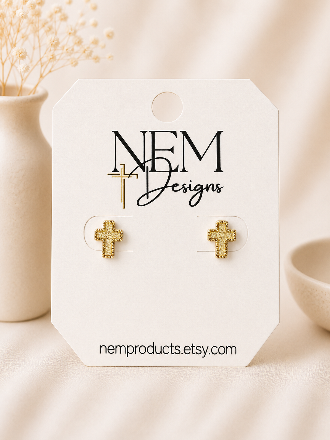 Gold Cross Stud Earring