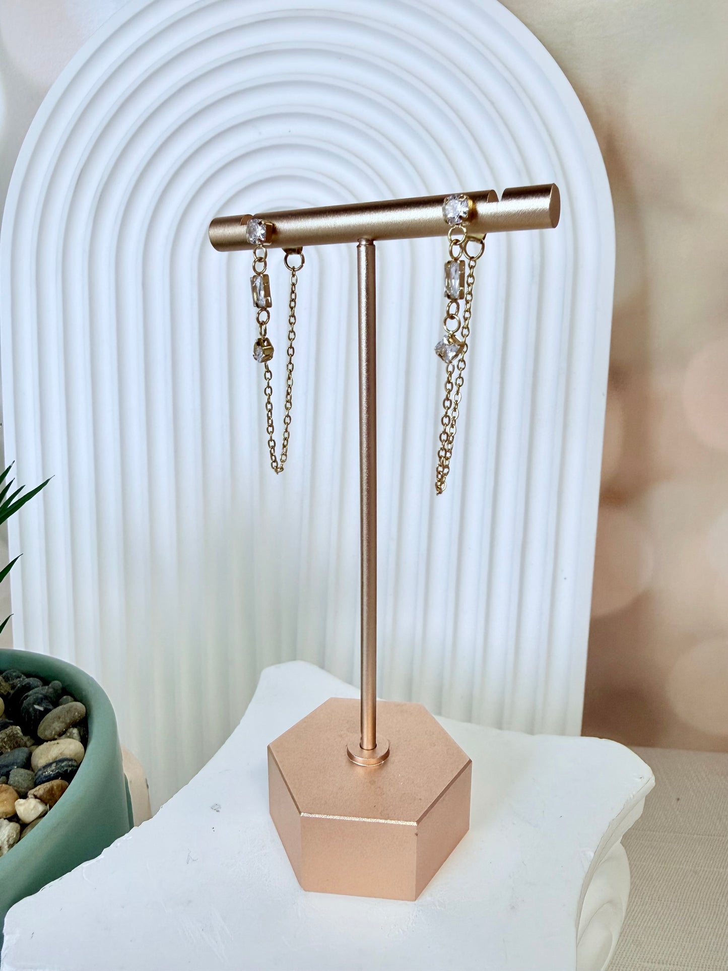 3 Stone Chain Connector Earring