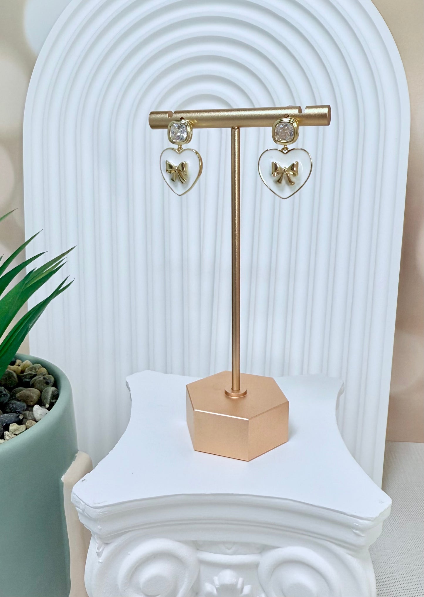 White Enamel Bow Heart