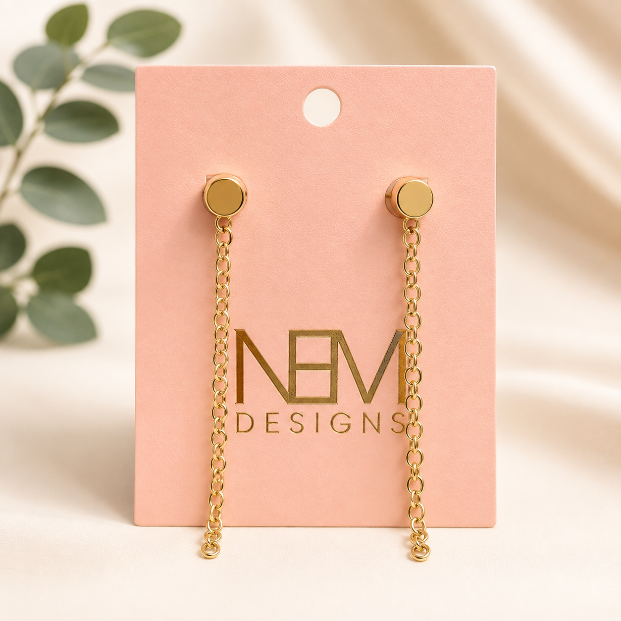 Round Gold Drop Chain Earrings