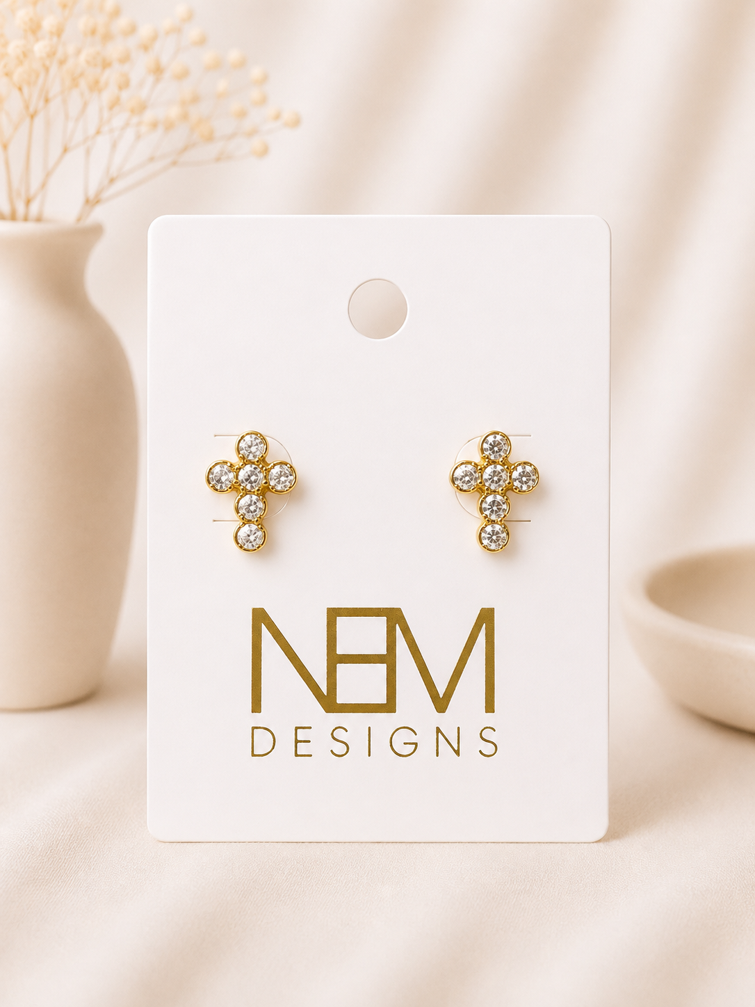 Gemstone Bubble Cross Stud Earring