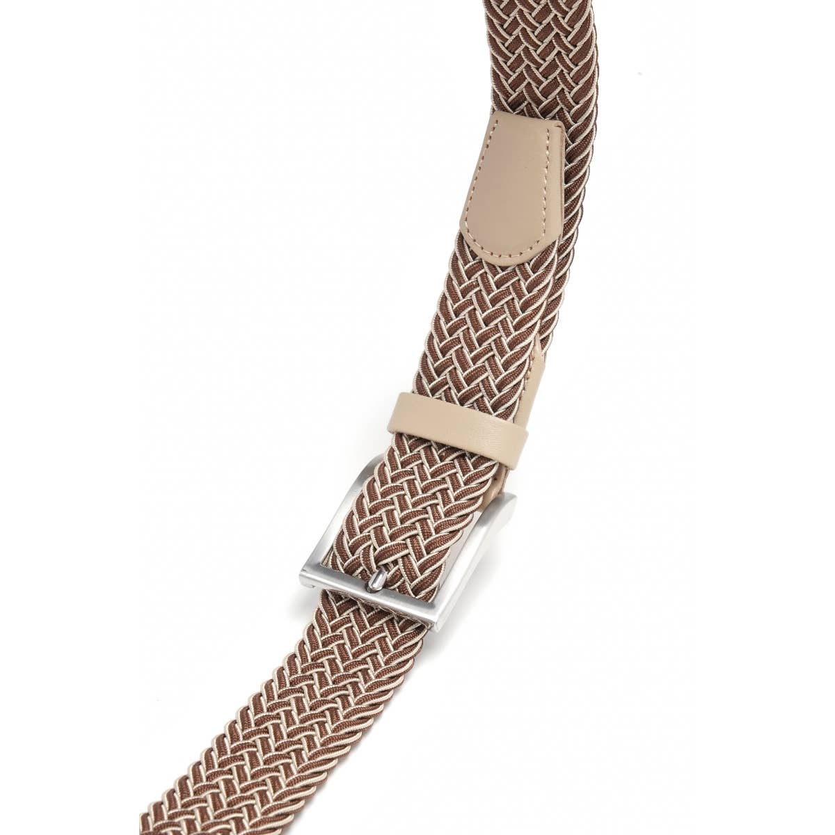 Elastic Braided Belt Golf Belt for Men -16#7(Brown/beige)