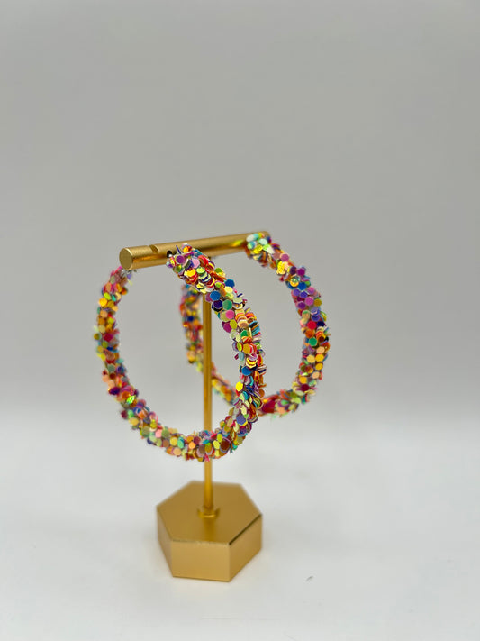 Large Multicolored Sequin Hoop Earrings