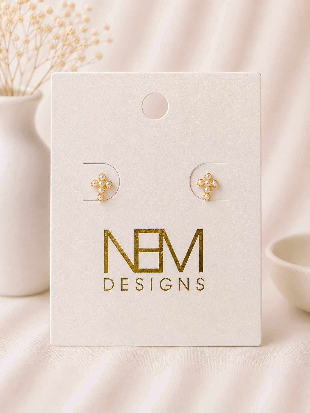 Dainty Pearl Cross Studs