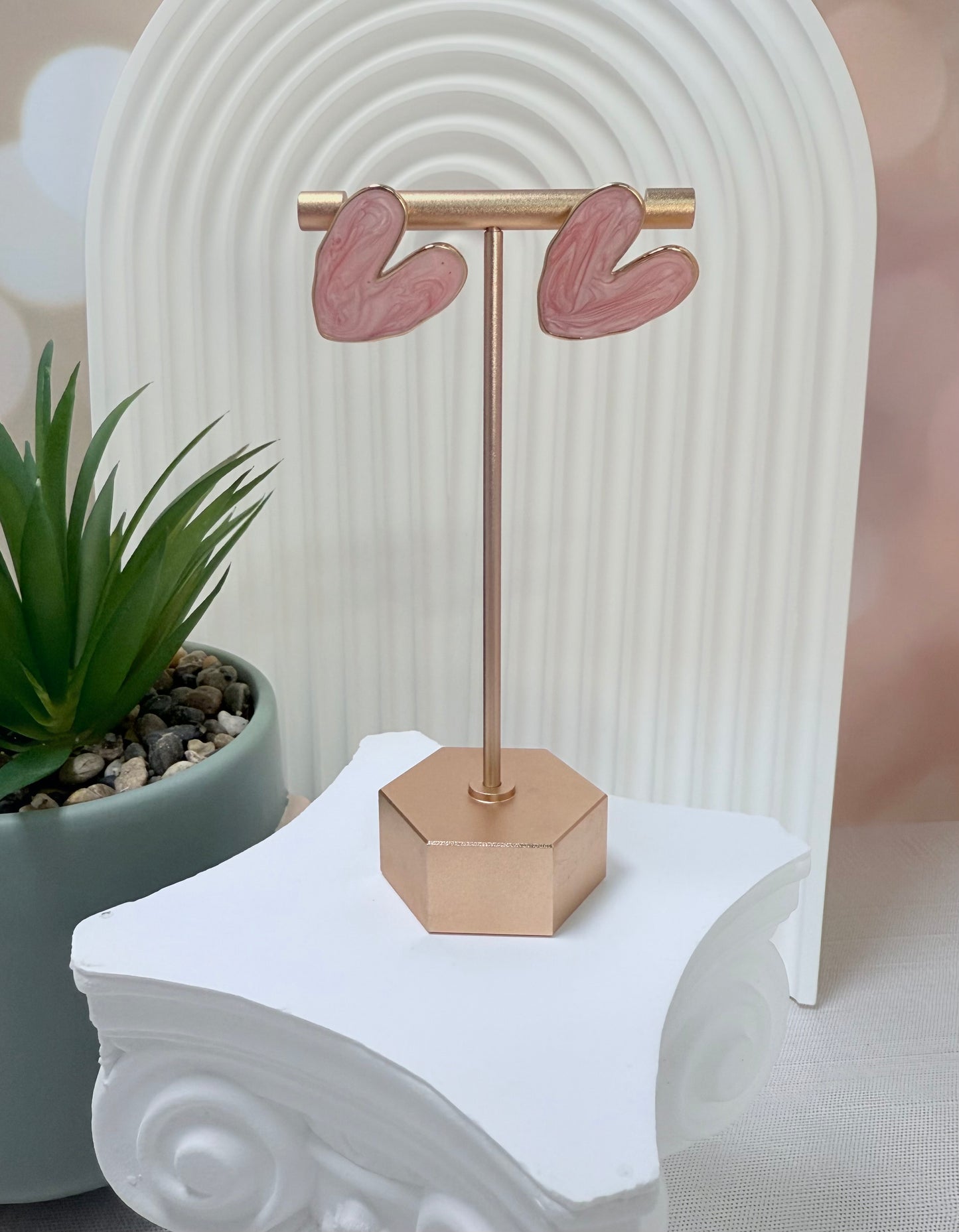 Pink Enamel Heart Stud