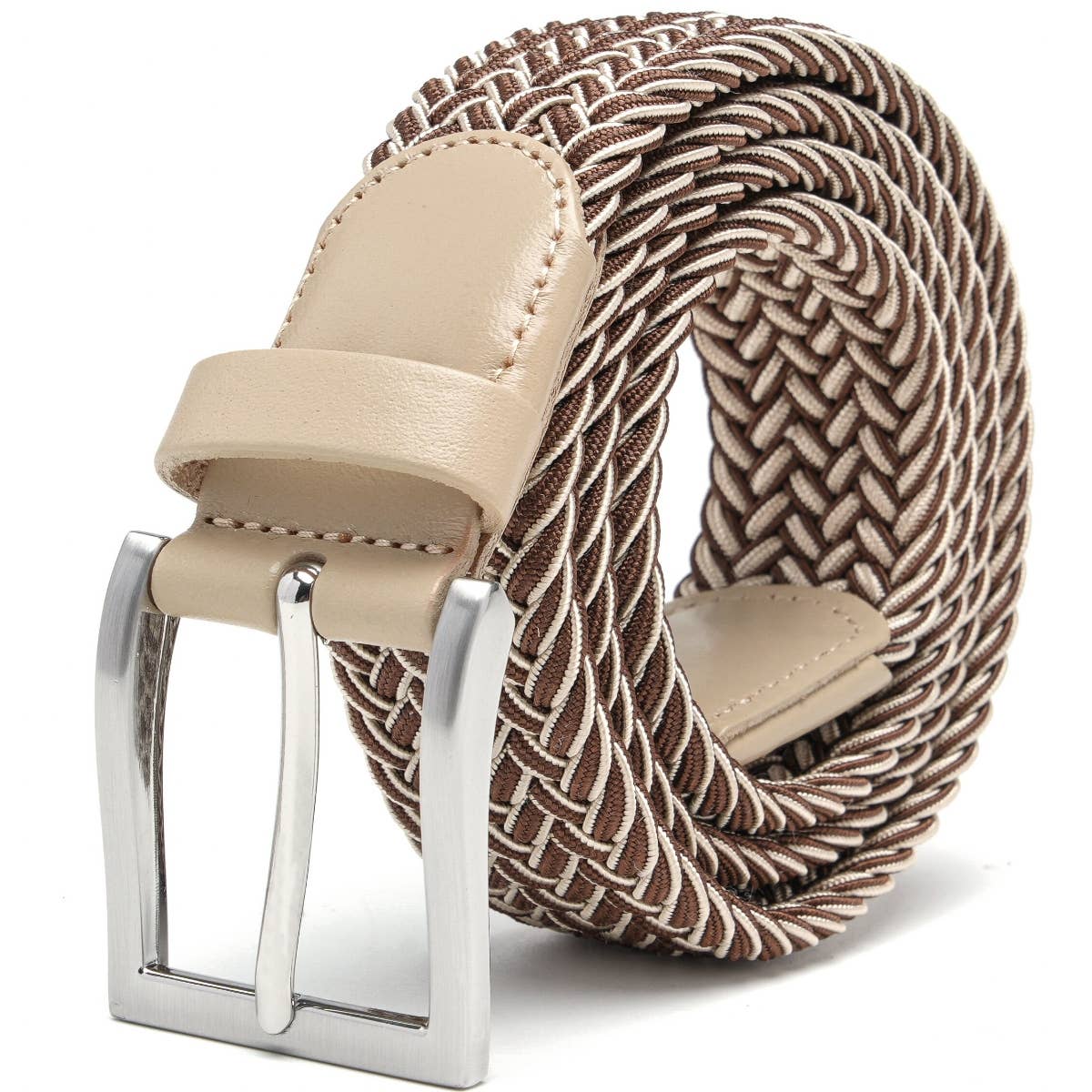Elastic Braided Belt Golf Belt for Men -16#7(Brown/beige)