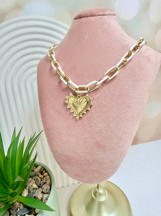 White Enamel Gold Heart