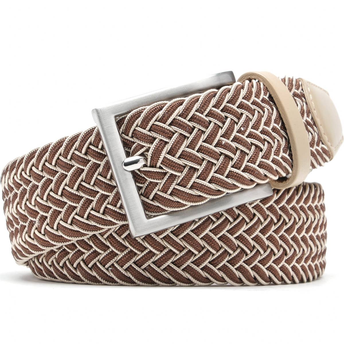 Elastic Braided Belt Golf Belt for Men -16#7(Brown/beige)