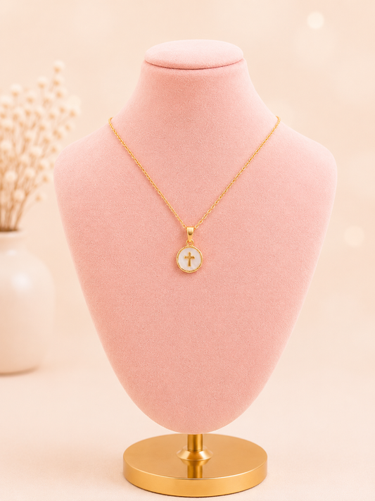 Gold Mother of Pearl Cross Necklace