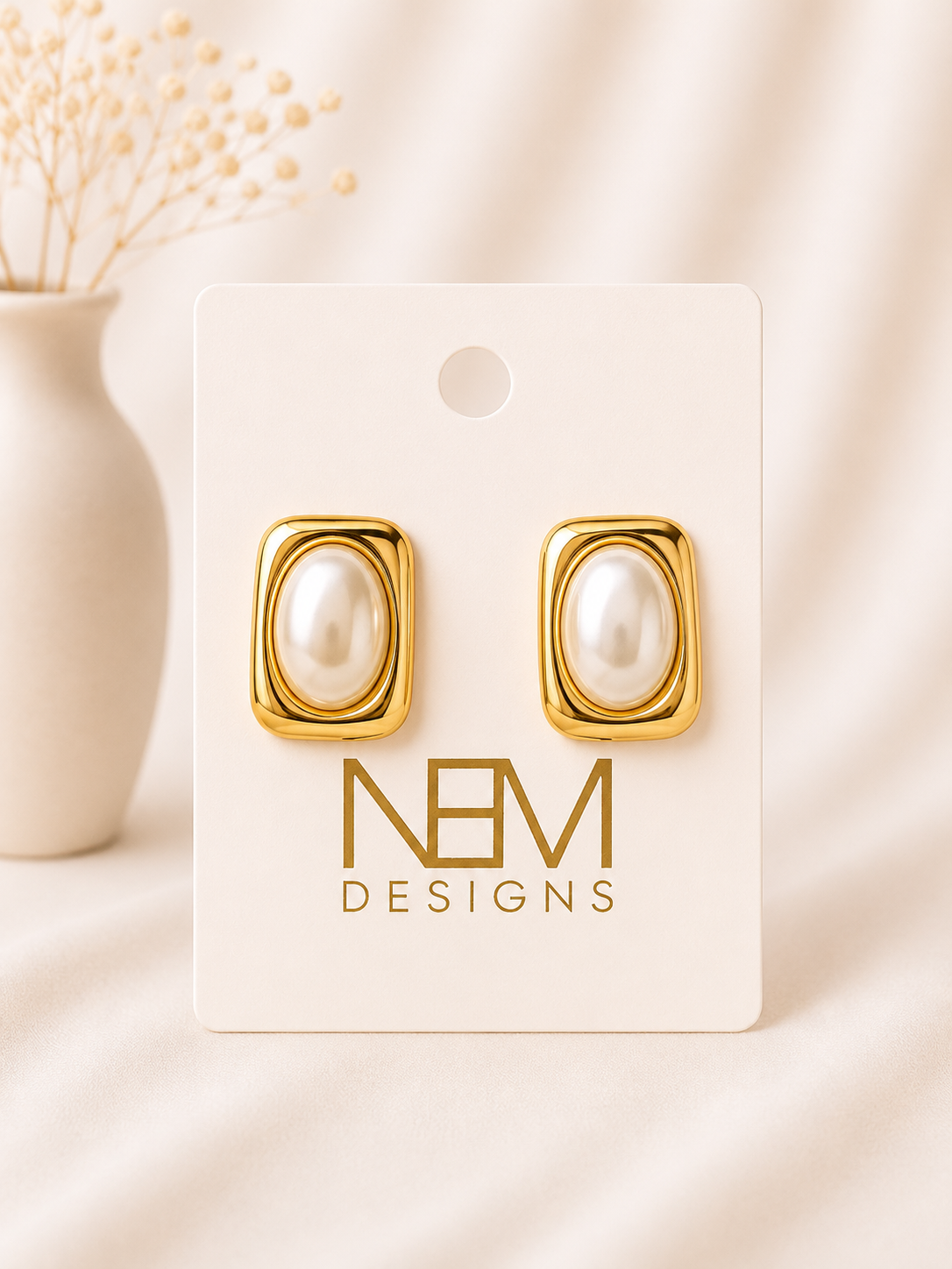 Rectangle Pearl Vintage Style Stud Earring