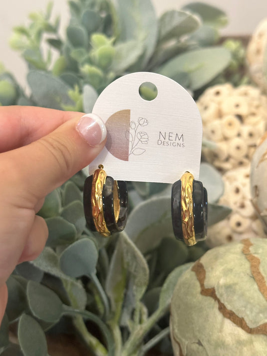 Black and gold hoop earrings