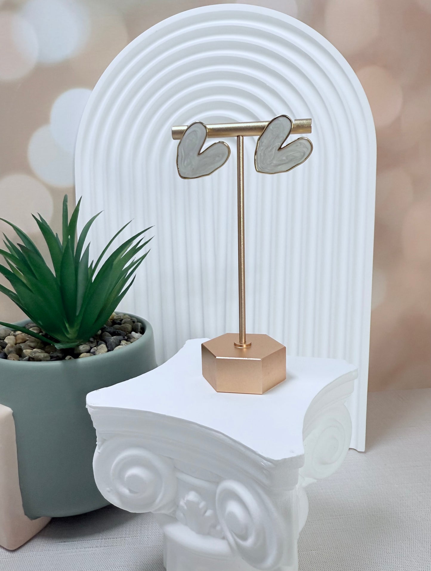 White Enamel Heart Stud