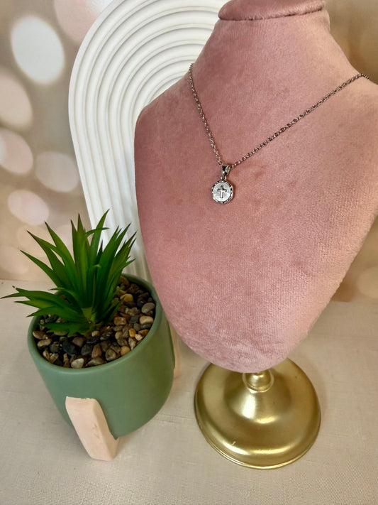 Dainty Silver Cross Pearl Necklace