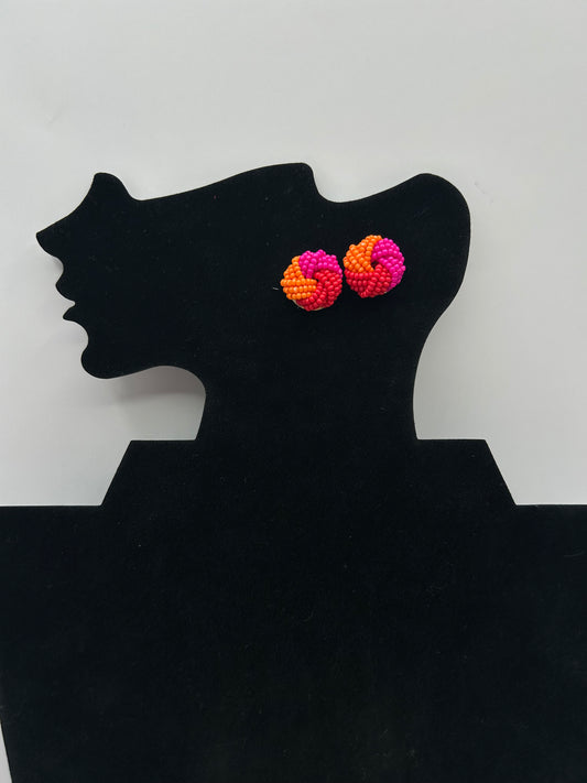 Pink/Orange/Red Beaded Stud Earrings