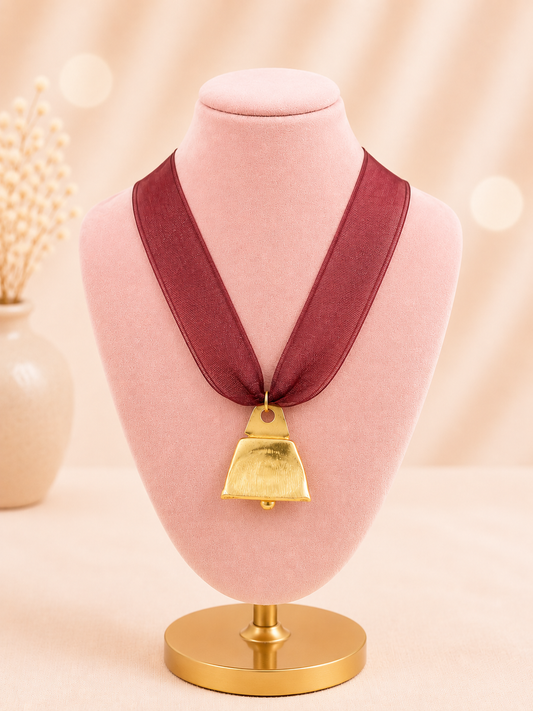 Maroon Ribbon Cowbell Necklace