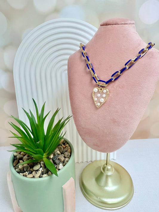 Blue Enamel Pearl Heart