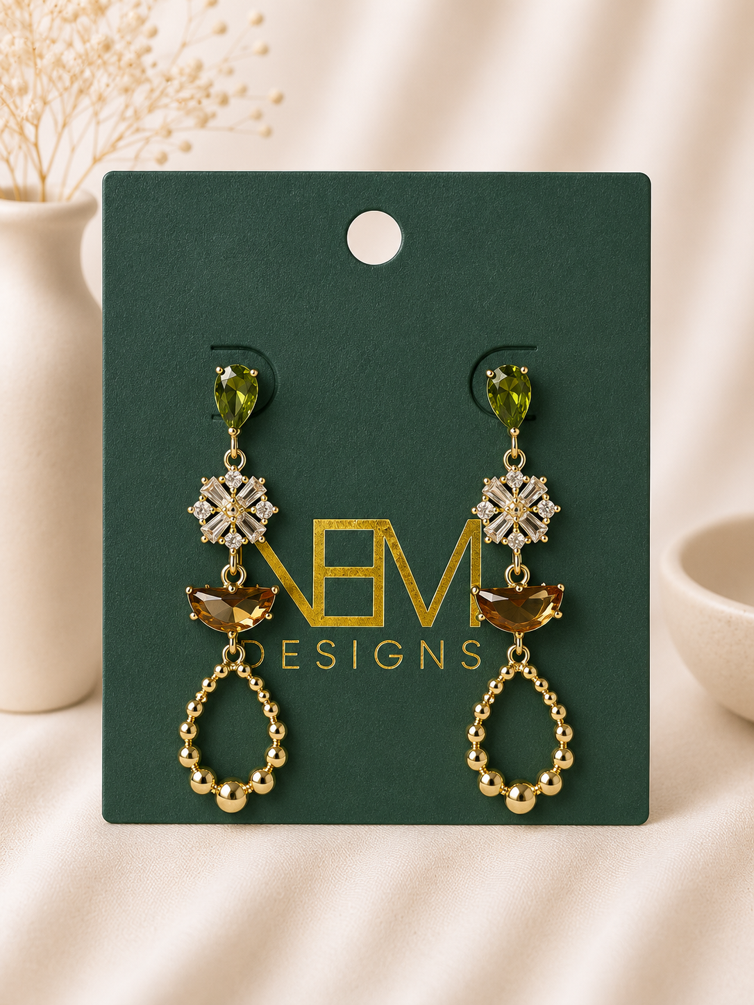 Green and Rose Gemstone Drop Earring