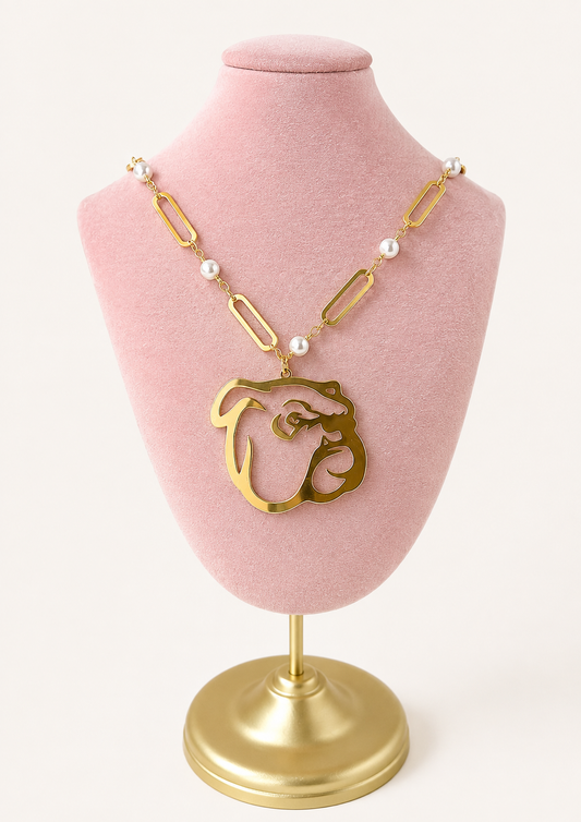 Gold and Pearl Bulldog Necklace