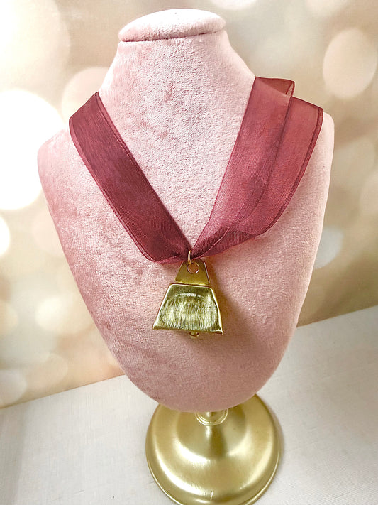 Maroon Ribbon Cowbell Necklace