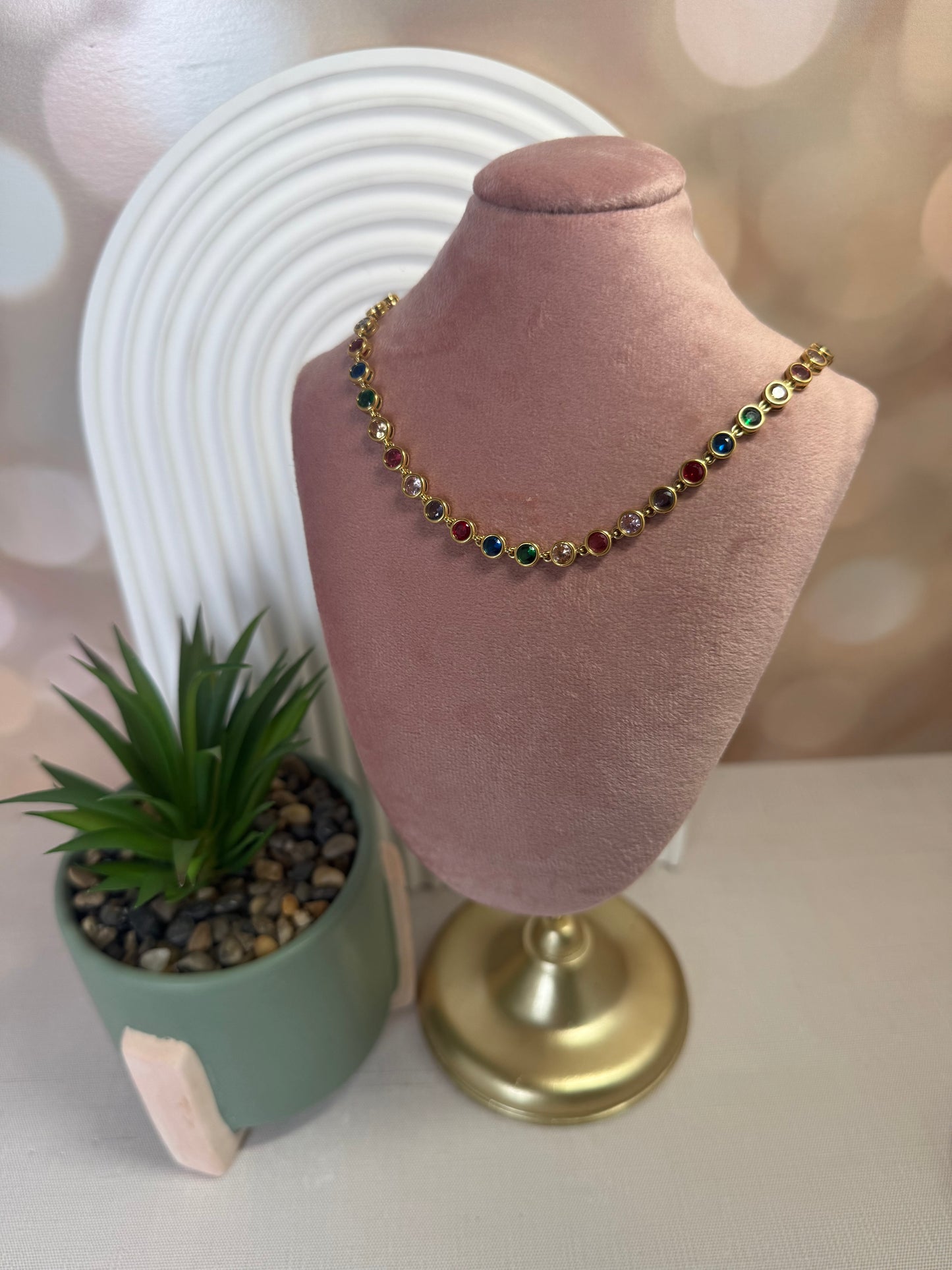 Multicolor Stone Chain Necklace