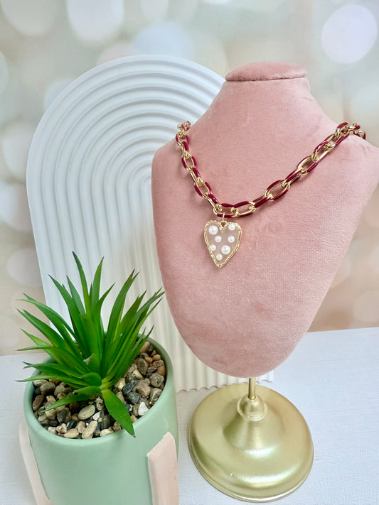 Maroon Enamel Pearl Heart