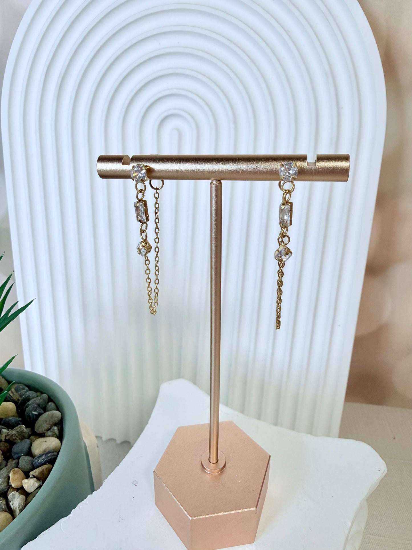 3 Stone Chain Connector Earring