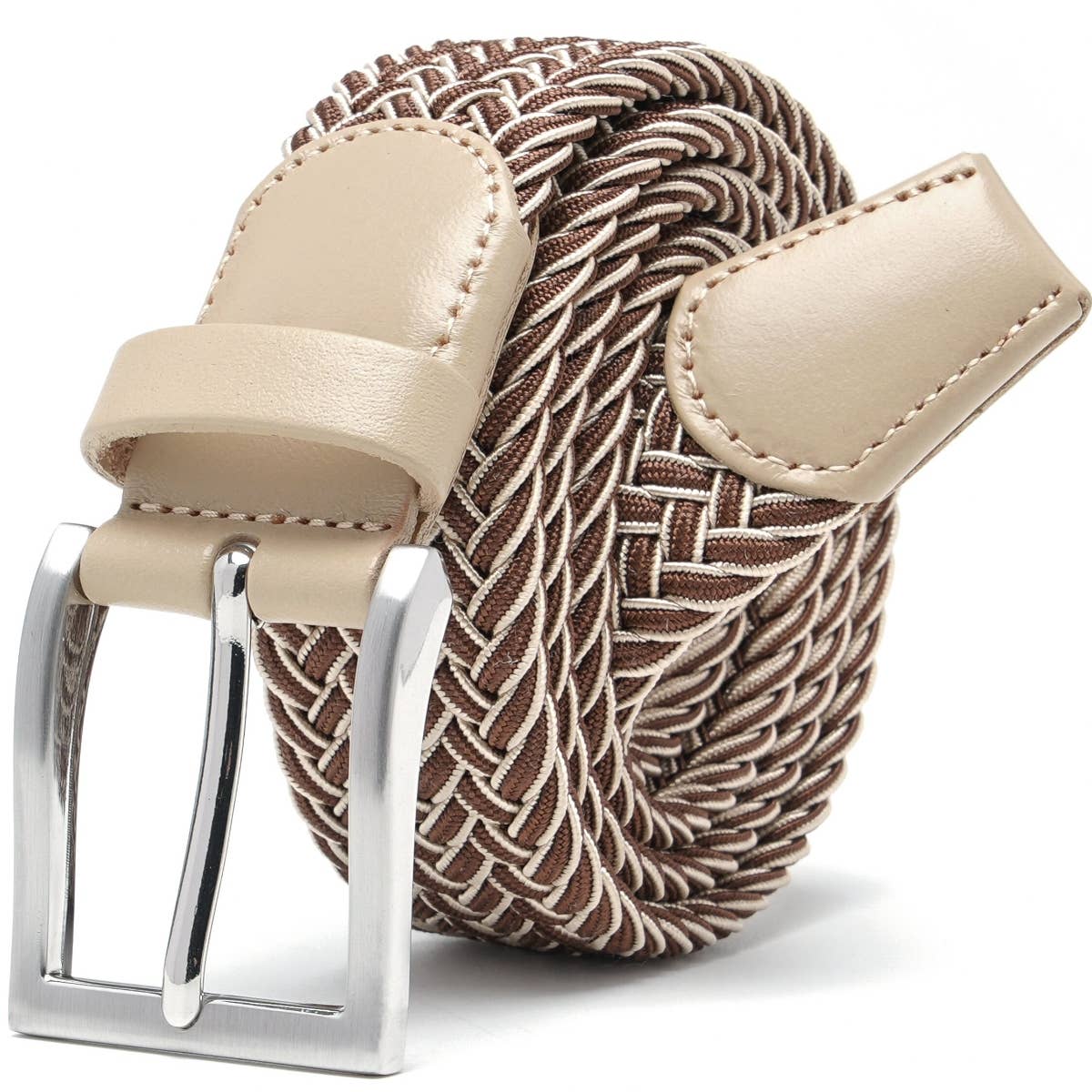 Elastic Braided Belt Golf Belt for Men -16#7(Brown/beige)