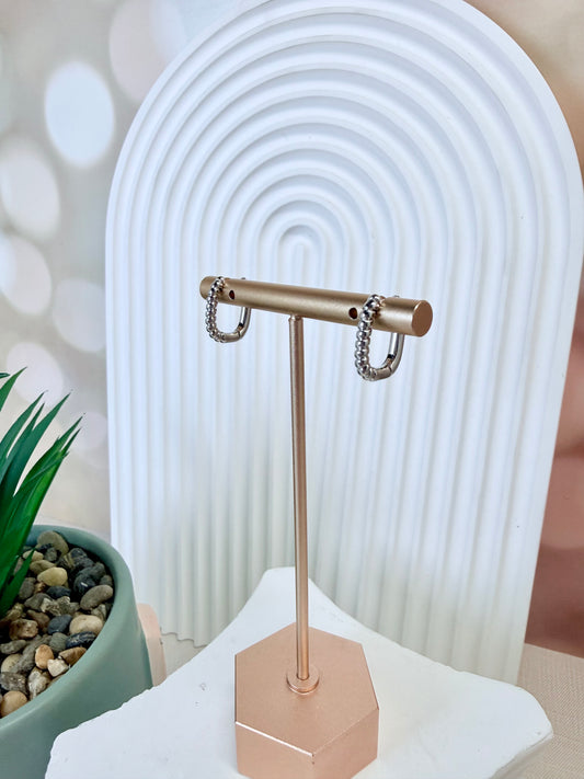 Beaded Silver Rectangle Hoop