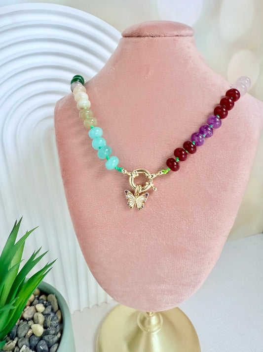 Multi color beaded butterfly necklace