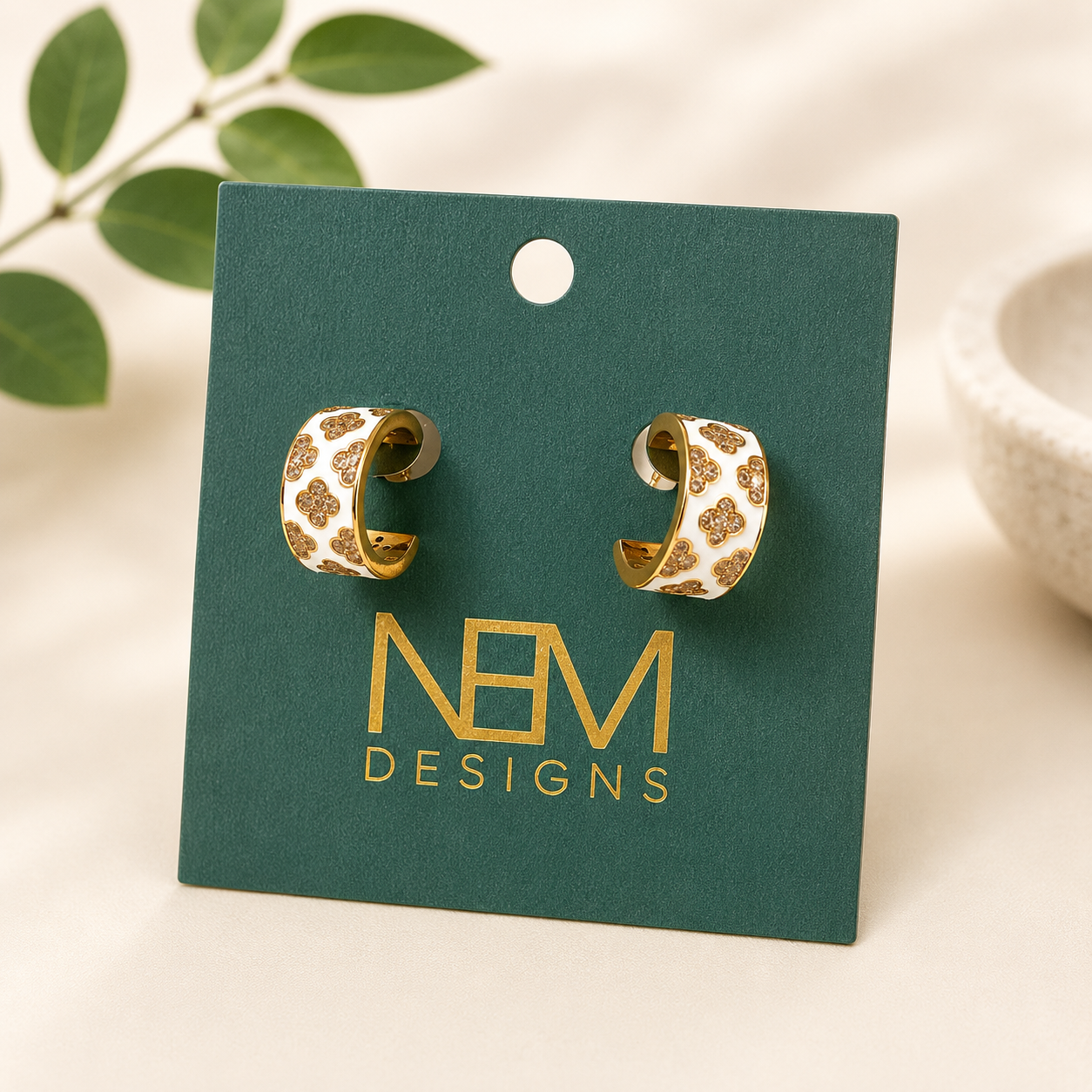 White Enamel Clover Hoop