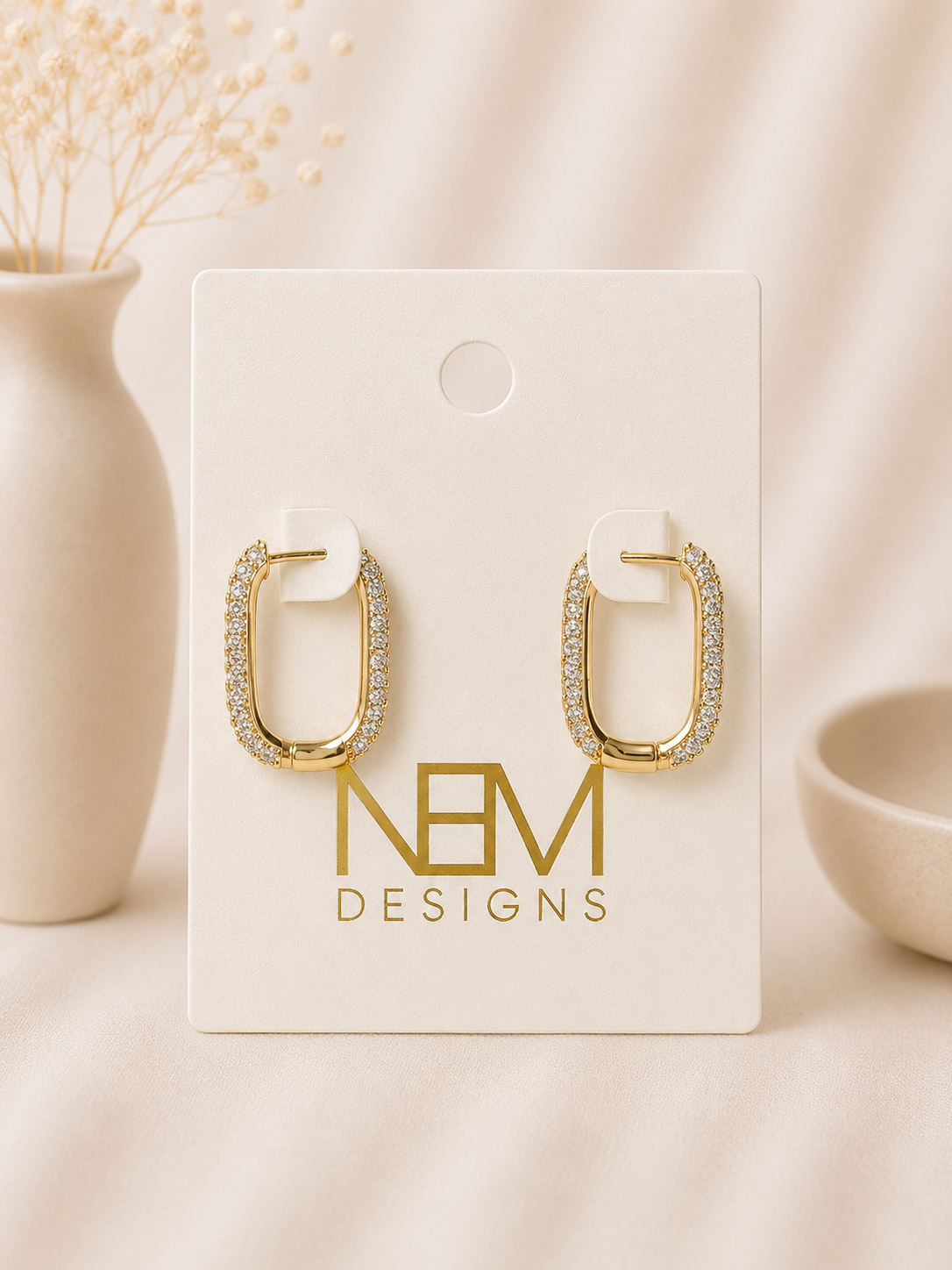 Rectangle Gemstone Hoop Earring