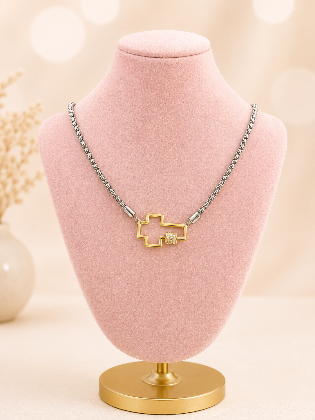 Mixed Metal Carabiner Necklace