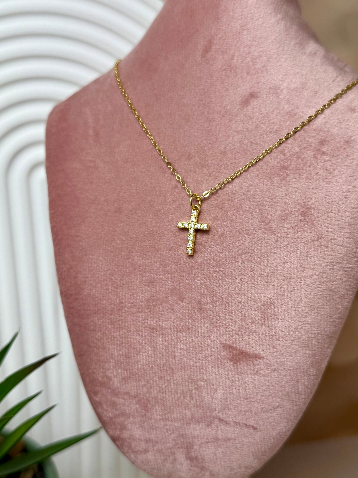 Clear Stone Dainty Cross
