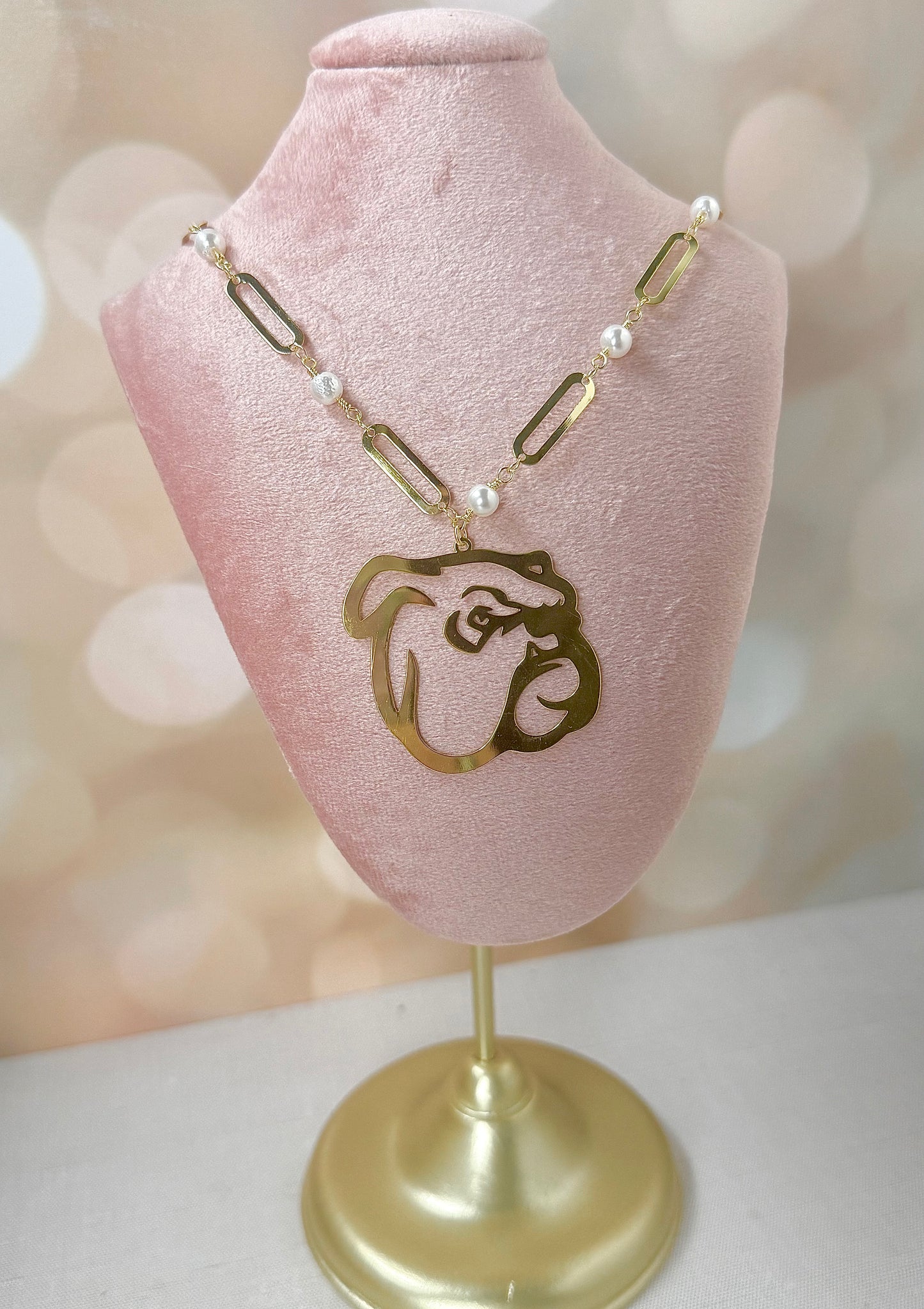 Gold and Pearl Bulldog Necklace