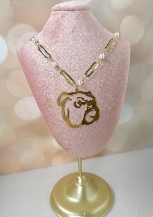 Gold and Pearl Bulldog Necklace