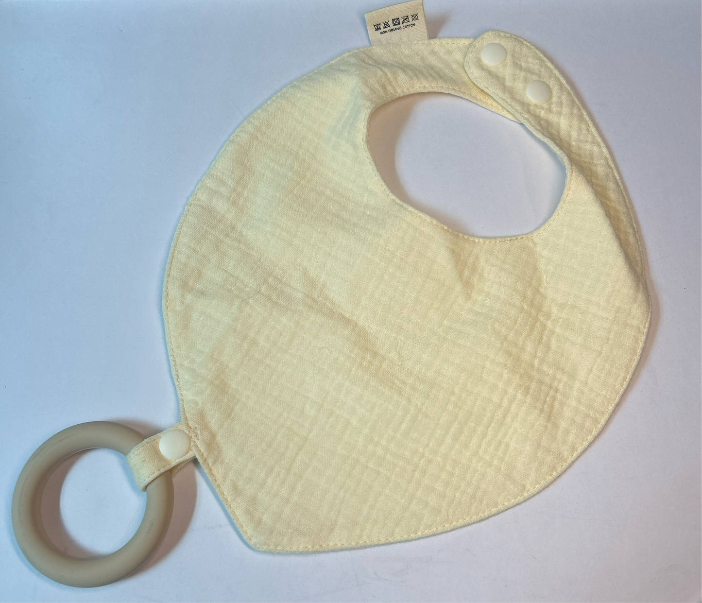 3 Piece Muslin Bib Set With Silicone Teething Ring