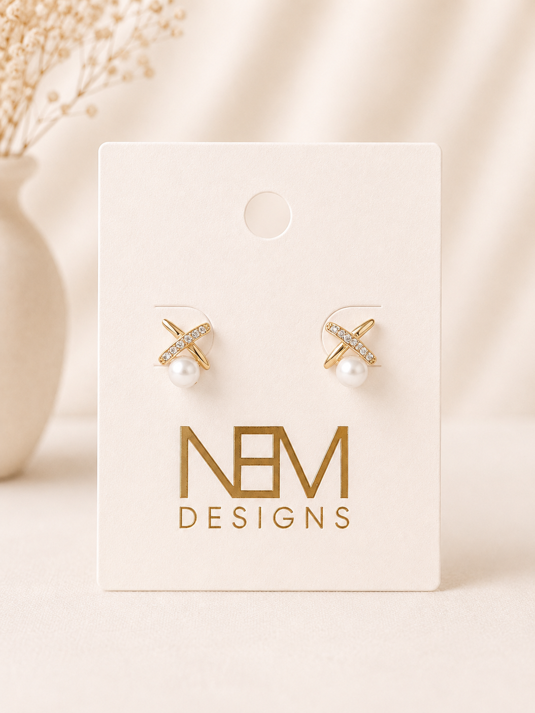 X Gold Stud Pearl Earring